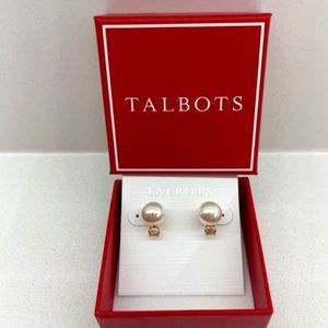 Talbots Pearl and Rhinestone Stud Earrings-NWT